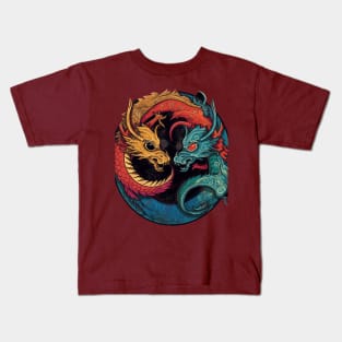 Yin Yang Dragons Fantasy Duality Kids T-Shirt